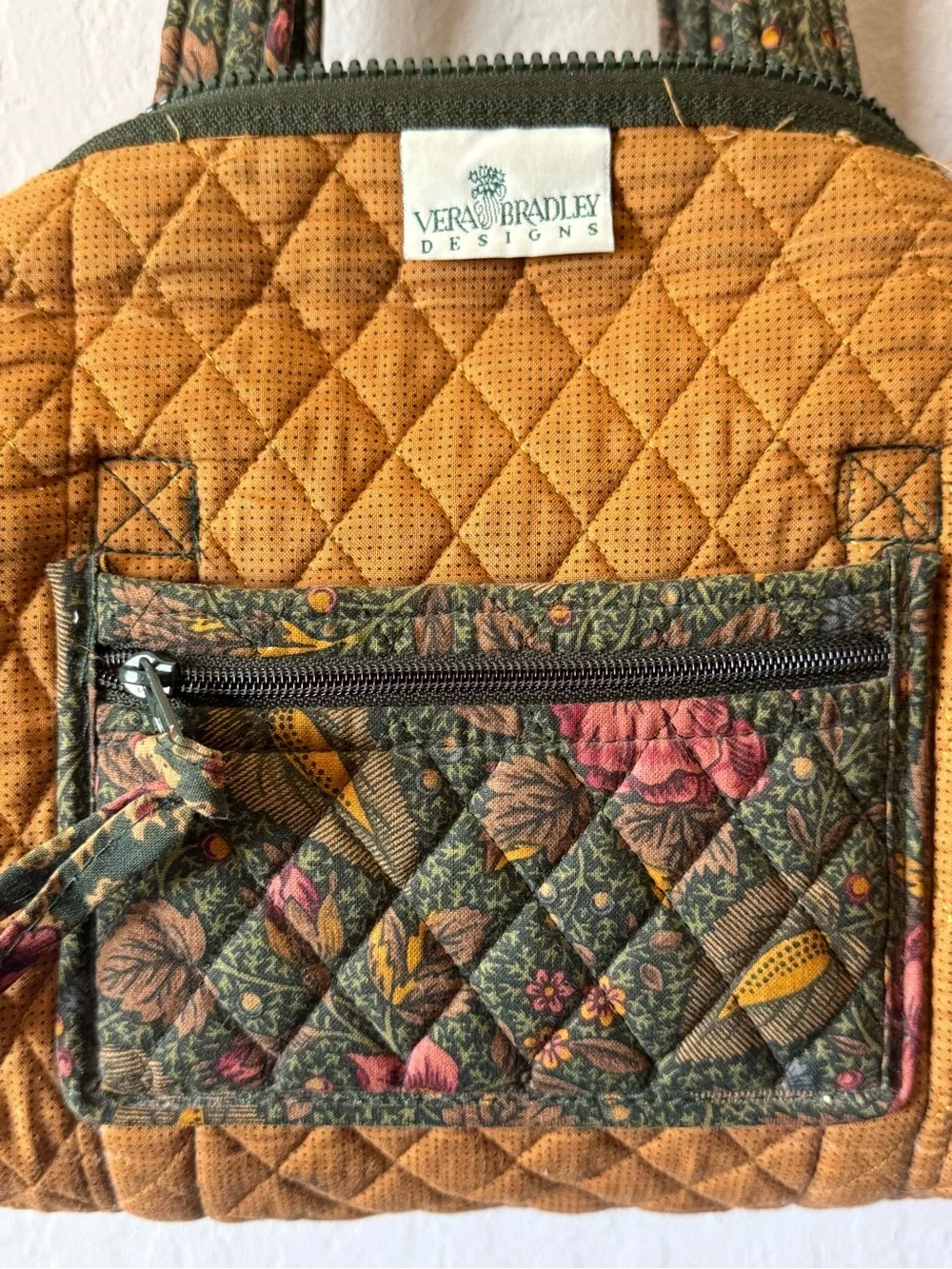 Vera Bradley Vintage 90’s Quilted Botanical Shoulder Bag Olive & Pink